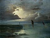 Meer Canvas Paintings - Sonnenuntergang am Meer mit aufziehendem Gewitter